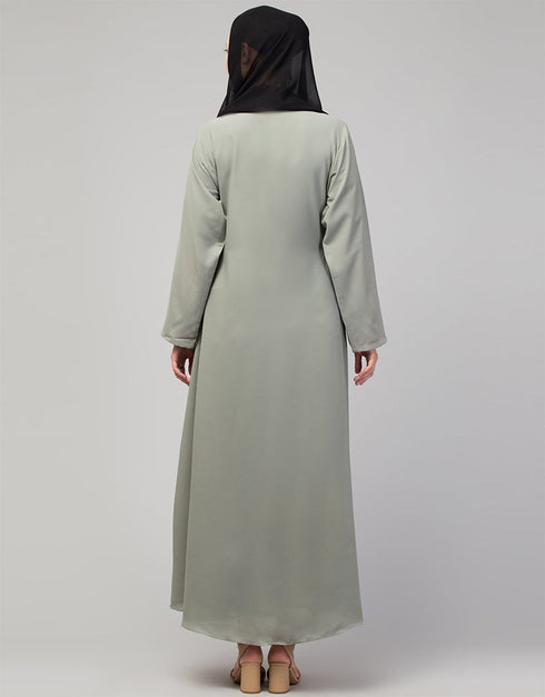 Dubai Abaya with front opening and hidden placket for everyday wear in Color  Sage Green